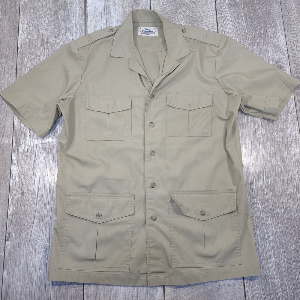 Tilley Endurables Safari Shirt Mens Large Tan Khaki Short Sleeve Epaulets Canada